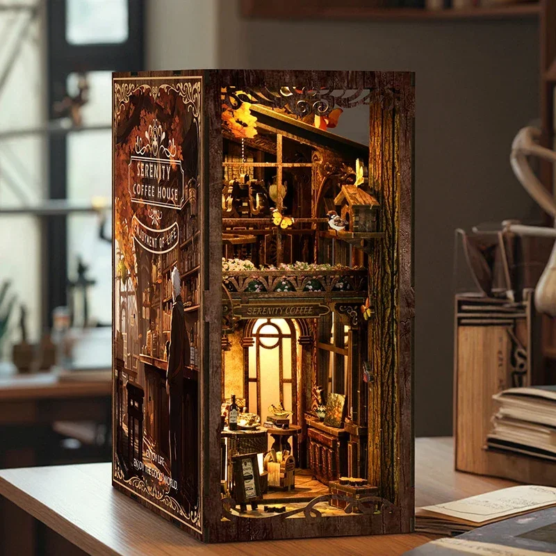 Serenity Coffee House Bookshel - огляд і ціна Diy Wooden Book Nook Kit Shelf Insert